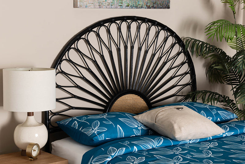 Drucilla Two-Tone Black and Natural Brown Rattan Queen Size Standalone Headboard Baxton