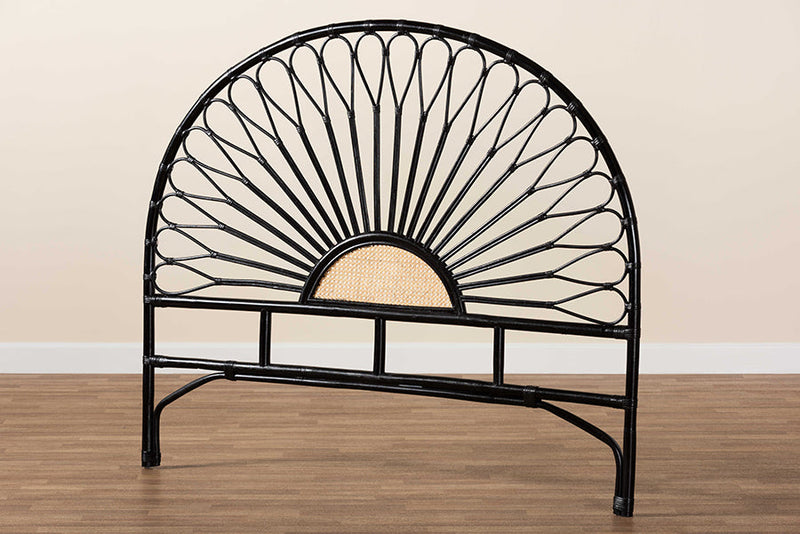 Drucilla Two-Tone Black and Natural Brown Rattan Queen Size Standalone Headboard Baxton