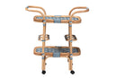 Amelia and pari Chasca Blue and White Weaving and Natural Rattan Wine Cart Baxton