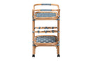 Amelia and pari Chasca Blue and White Weaving and Natural Rattan Wine Cart Baxton