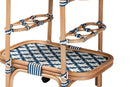Amelia and pari Chasca Blue and White Weaving and Natural Rattan Wine Cart Baxton