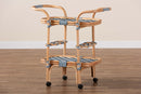 Amelia and pari Chasca Blue and White Weaving and Natural Rattan Wine Cart Baxton