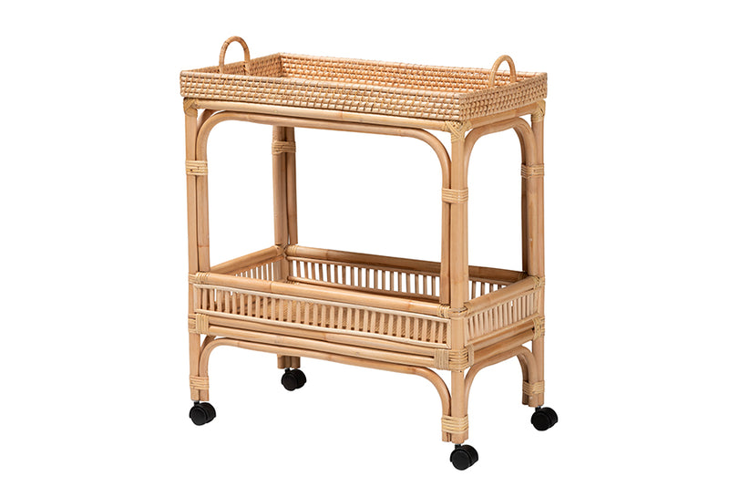 Devlin Modern Bohemian Natural Brown Rattan Wine Cart