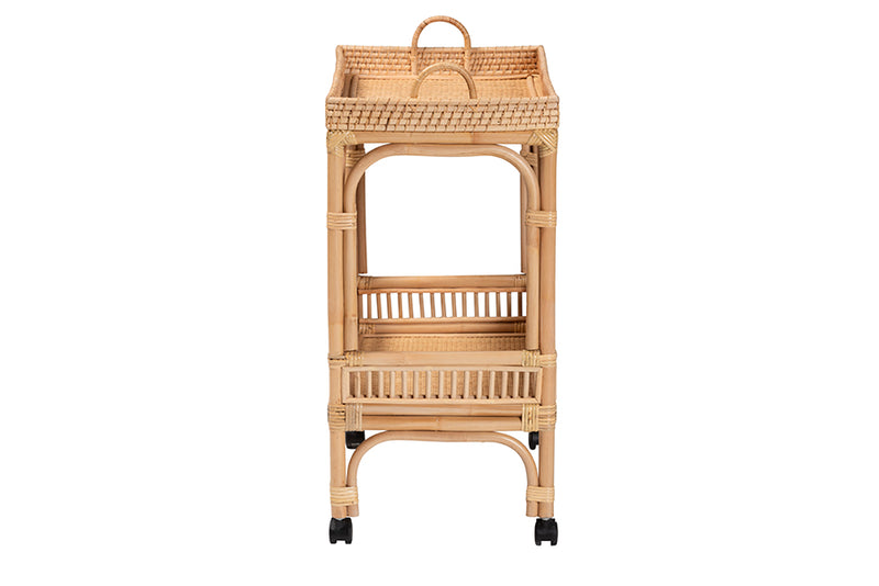 Devlin Modern Bohemian Natural Brown Rattan Wine Cart