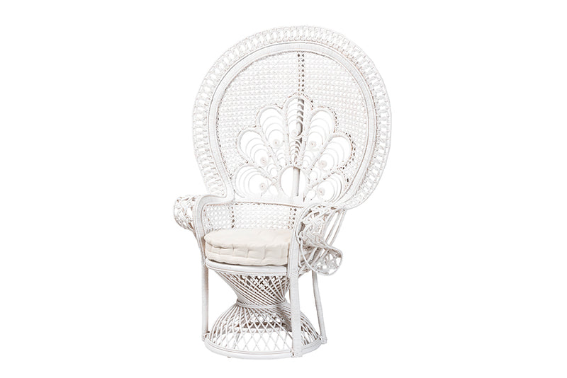 Erie Modern Bohemian White Natural Rattan Peacock Accent Chair