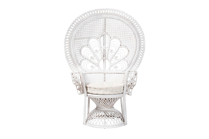 Erie Modern Bohemian White Natural Rattan Peacock Accent Chair