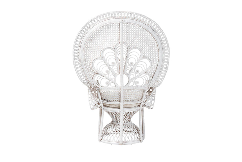 Erie White Natural Rattan Peacock Accent Chair Baxton
