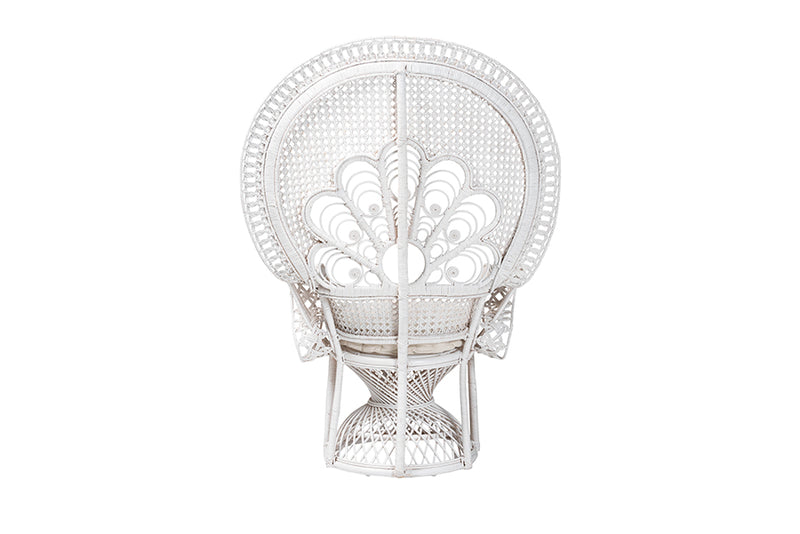 Erie Modern Bohemian White Natural Rattan Peacock Accent Chair