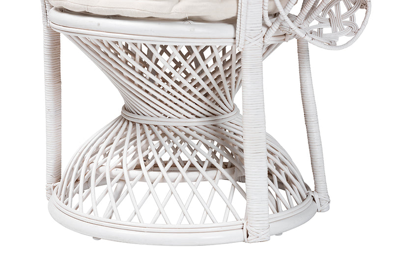 Erie Modern Bohemian White Natural Rattan Peacock Accent Chair