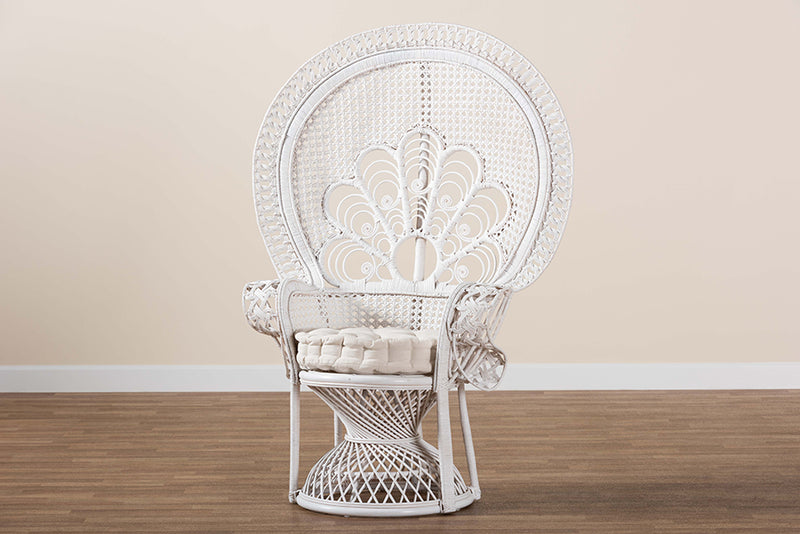 Erie Modern Bohemian White Natural Rattan Peacock Accent Chair