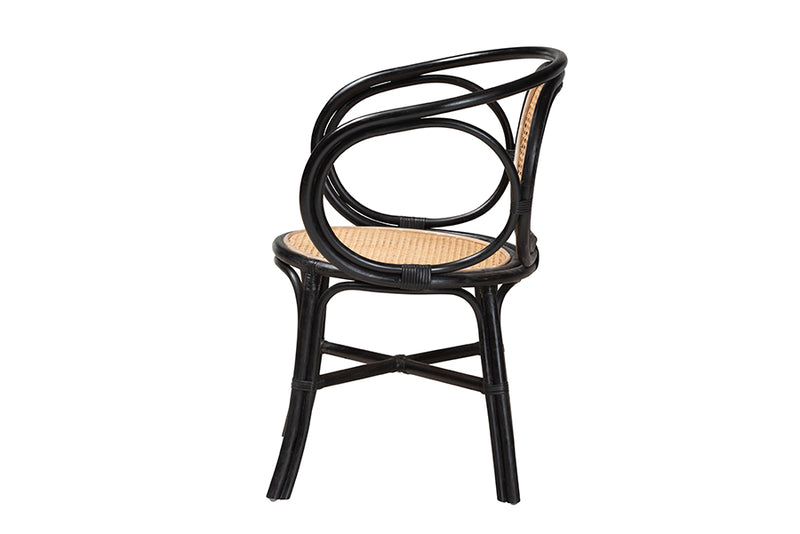 Nadeen Modern Bohemian Two-Tone Black and  Natural Brown Rattan Dining Chair