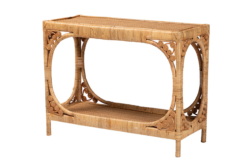 Calidore Modern Bohemian Light Honey Rattan Console Table