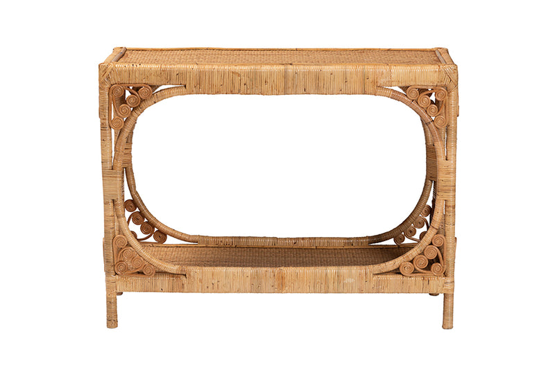 Calidore Modern Bohemian Light Honey Rattan Console Table