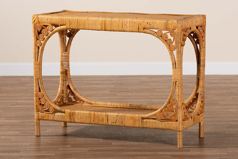 Calidore Modern Bohemian Light Honey Rattan Console Table