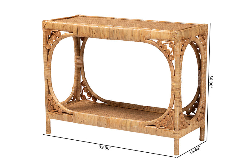 Calidore Modern Bohemian Light Honey Rattan Console Table