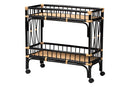 Ilene Two-Tone Black and Natural Brown Rattan 2-Tier Kitchen Cart Baxton