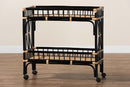 Ilene Two-Tone Black and Natural Brown Rattan 2-Tier Kitchen Cart Baxton
