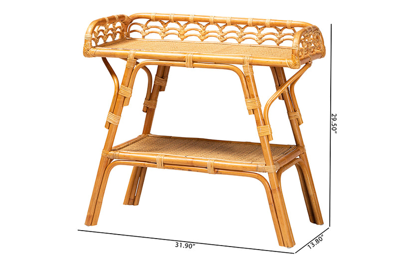 Harmon Modern Bohemian Natural Rattan 2-Tier Console Table