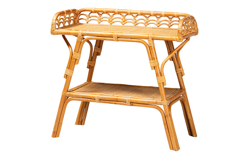 Harmon Modern Bohemian Natural Rattan 2-Tier Console Table