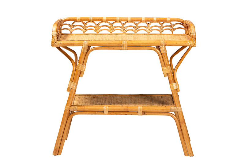 Harmon Modern Bohemian Natural Rattan 2-Tier Console Table