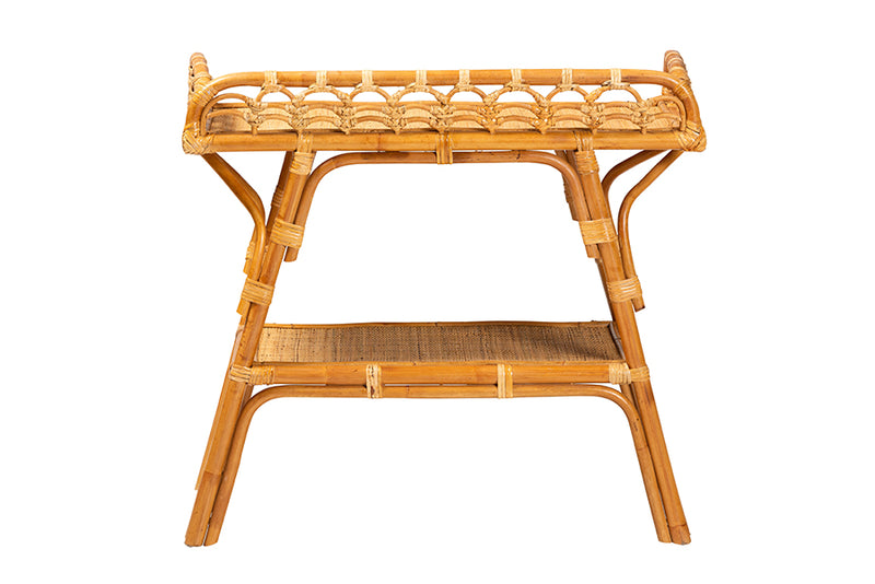 Harmon Modern Bohemian Natural Rattan 2-Tier Console Table