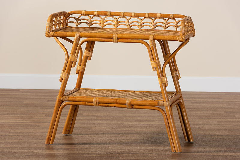 Harmon Modern Bohemian Natural Rattan 2-Tier Console Table