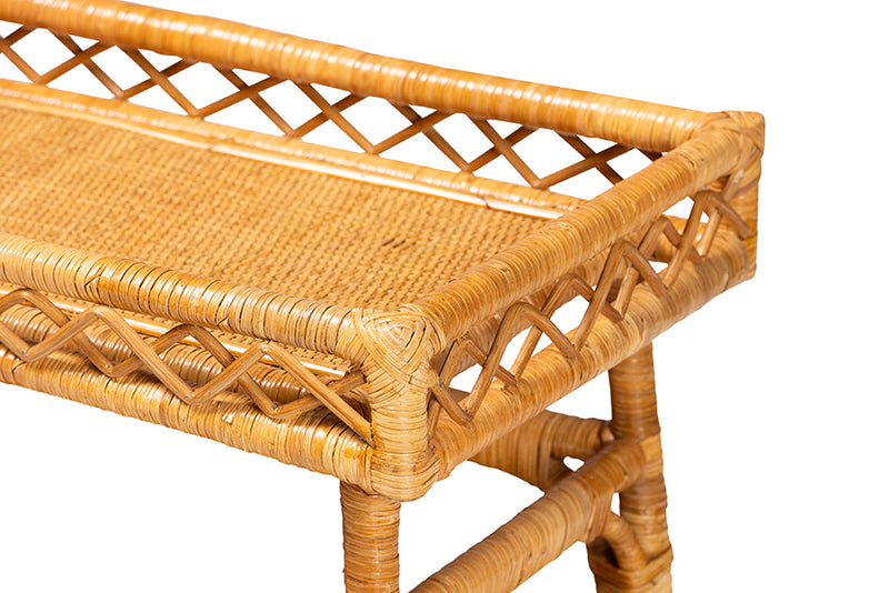 Carabella Modern Bohemian Natural Rattan 2-Tier Console Table