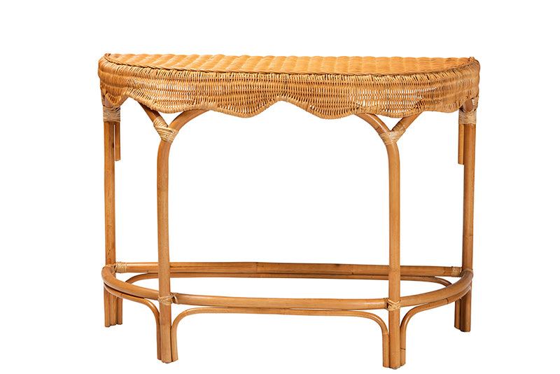 Bernardo Modern Bohemian Natural Brown Rattan Console Table