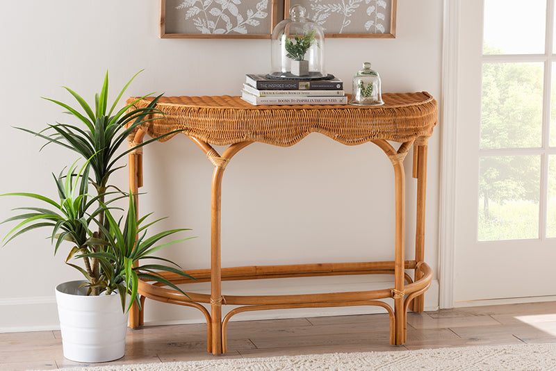 Bernardo Modern Bohemian Natural Brown Rattan Console Table