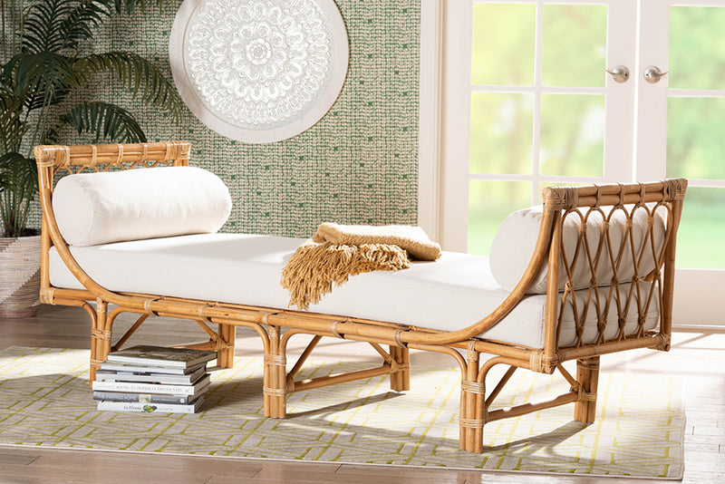 Jaelyn Modern Bohemian Natural Brown Rattan Daybed