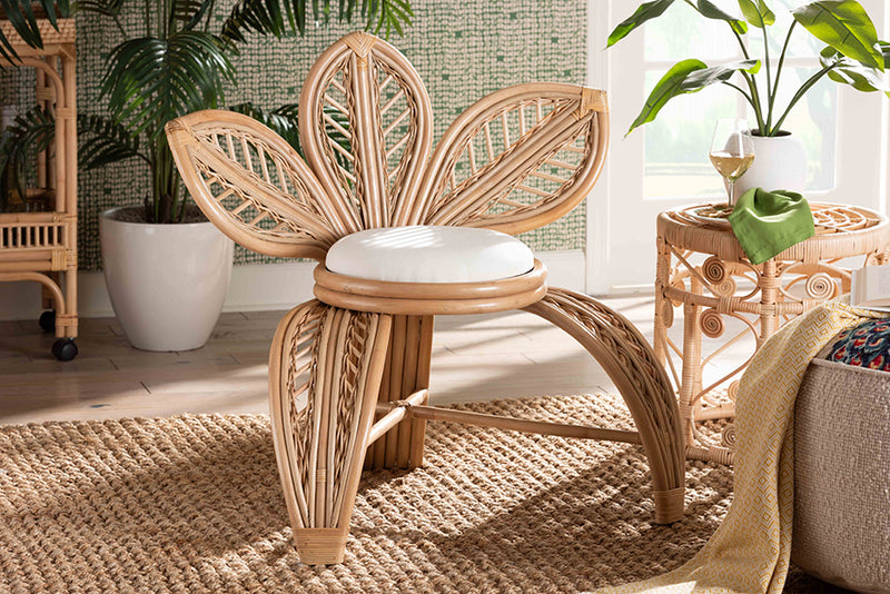 Abbie Modern Bohemian Natural Rattan Leaf Accent Chair