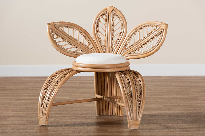 Abbie Modern Bohemian Natural Rattan Leaf Accent Chair