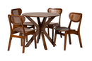 Feronia Walnut Brown and Woven Rattan 5-Piece Dining Set Baxton