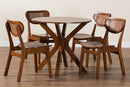 Feronia Walnut Brown and Woven Rattan 5-Piece Dining Set Baxton