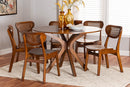 Feronia Walnut Brown and Woven Rattan 7-Piece Dining Set Baxton