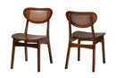 Bentley Walnut Brown and Rattan 2Pc Dining Chair Set Baxton