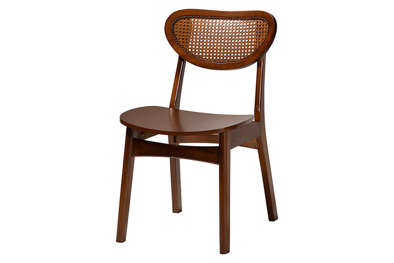 Eridian Walnut Brown and Woven Rattan 5-Piece Dining Set Baxton