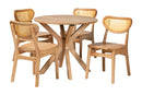 Edena Oak Brown and Rattan 5-Piece Dining Set Baxton