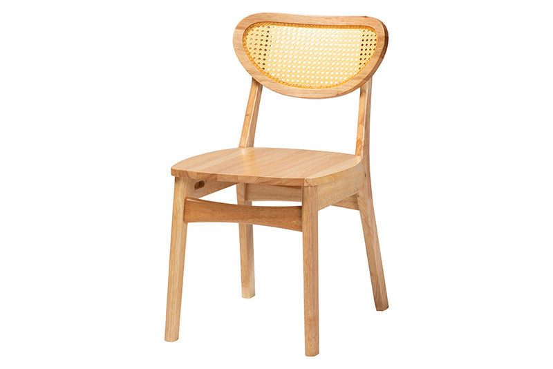 Edena Oak Brown and Rattan 5-Piece Dining Set Baxton