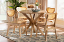 Edena Oak Brown and Rattan 5-Piece Dining Set Baxton
