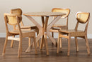 Edena Oak Brown and Rattan 5-Piece Dining Set Baxton