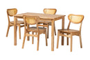 Aliane Oak Brown and Rattan 5-Piece Dining Set Baxton