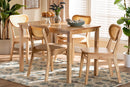 Aliane Oak Brown and Rattan 5-Piece Dining Set Baxton