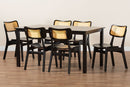 Kenyon Dark Brown and Rattan 7-Piece Dining Set Baxton
