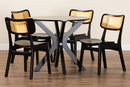 Damara Dark Brown and Rattan 5-Piece Dining Set Baxton