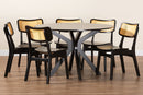 Damara Dark Brown and Rattan 7-Piece Dining Set Baxton