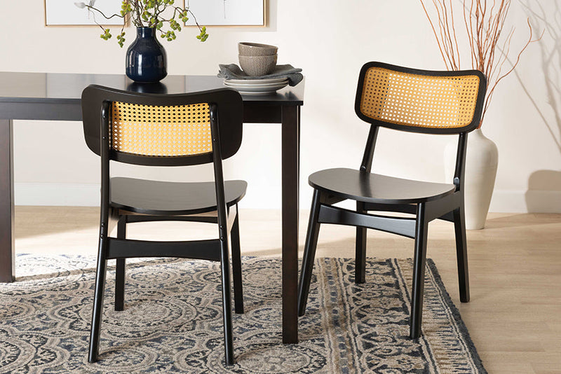 Iglehart Dark Brown and Rattan 2Pc Dining Chair Set Baxton
