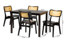 Kenyon Dark Brown and Rattan 5-Piece Dining Set Baxton
