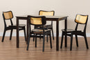Kenyon Dark Brown and Rattan 5-Piece Dining Set Baxton
