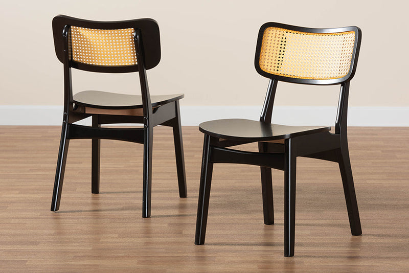 Iglehart Dark Brown and Rattan 2Pc Dining Chair Set Baxton